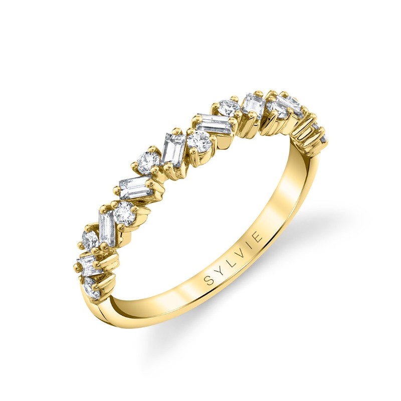 Sylvie Slanted Baguette and Round Diamond Wedding Band