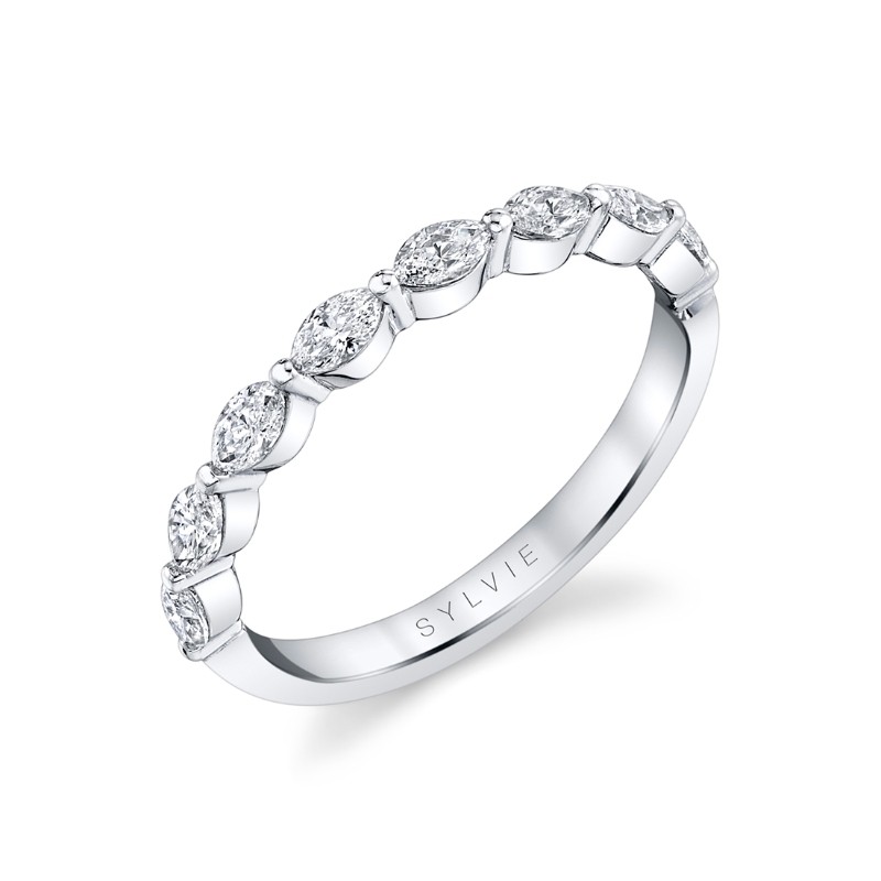 Sylvie Single Prong Wedding Band with Marquise Diamonds