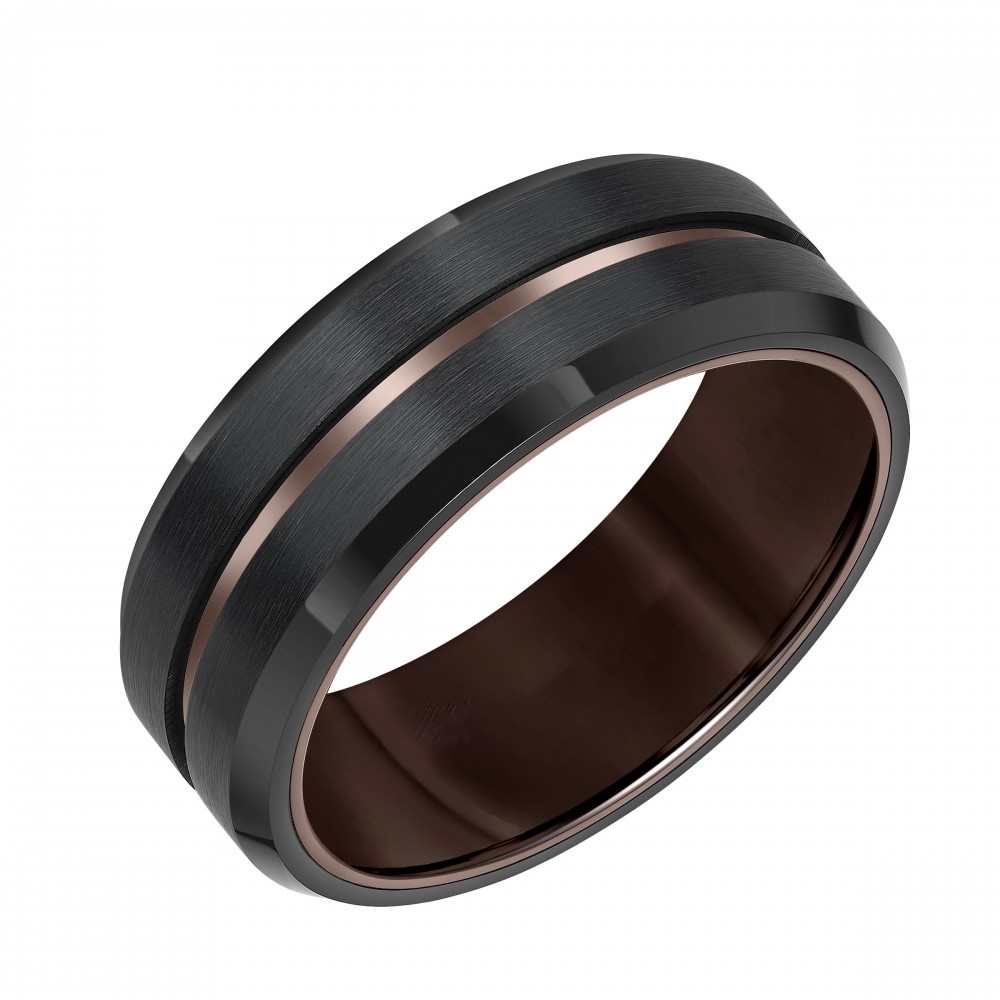 Black and Brown Tungsten Carbide Brush Finish Step Edge Band