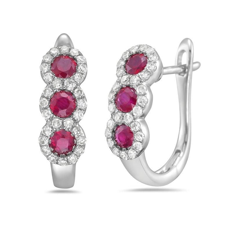 14 Karat White Gold Ruby and Diamond hoop earrings