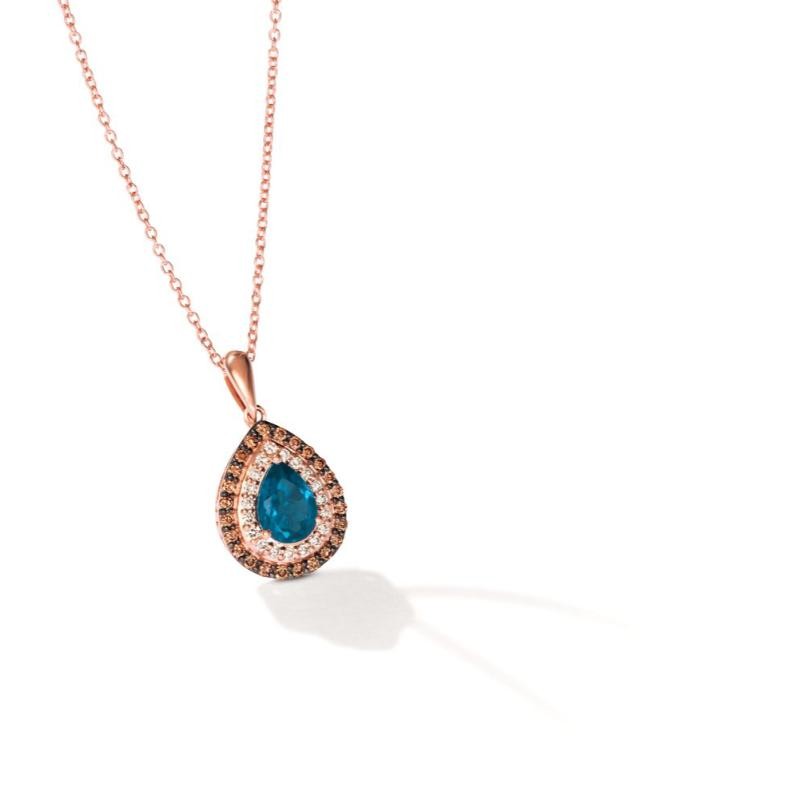 Le Vian Chocolatier&reg; Pendant featuring 3/4 cts. Deep Sea Blue Topaz&trade; , 1/5 cts. Chocolate Diamonds&reg; , 1/10 cts. Vanilla Diamonds&reg; set in 14K Strawberry Gold&reg;