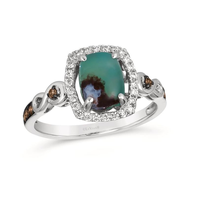 Le Vian Chocolatier&reg; Ring featuring 1 1/5 cts. Peacock Aquaprase&trade; , 1/10 cts. Chocolate Diamonds&reg; , 1/6 cts. Vanilla Diamonds&reg; set in 14K Vanilla Gold&reg;