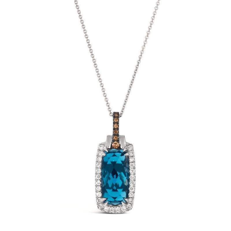 Le Vian&reg; Pendant featuring 3 7/8 cts. Deep Sea Blue Topaz&trade; , 1/20 cts. Chocolate Diamonds&reg; , 1/4 cts. Nude Diamonds&trade; set in 14K Vanilla Gold&reg;