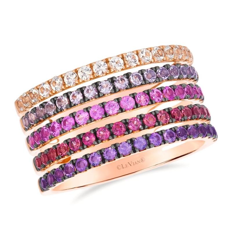 Le Vian Ombre&reg; Ring featuring 1/3 cts. Bubble Gum Pink Sapphire&trade; , 1/3 cts. Vanilla Sapphire&trade; , 1/3 cts. Raspberry Rhodolite&reg; , 1/5 cts. Grape Amethyst&trade; , 1/5 cts. Cotton Candy Amethyst&reg; , set in 14K Strawberry Gold&reg;