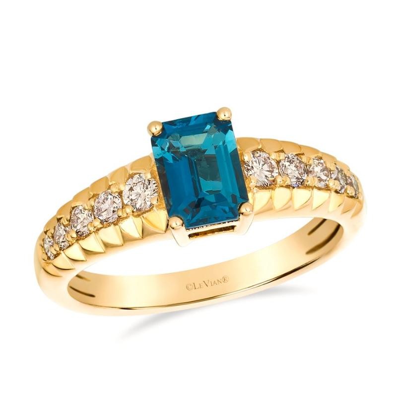 Le Vian&reg; Ring featuring 1 cts. Deep Sea Blue Topaz&trade; , 1/3 cts. Nude Diamonds&trade; set in 14K Honey Gold&trade;