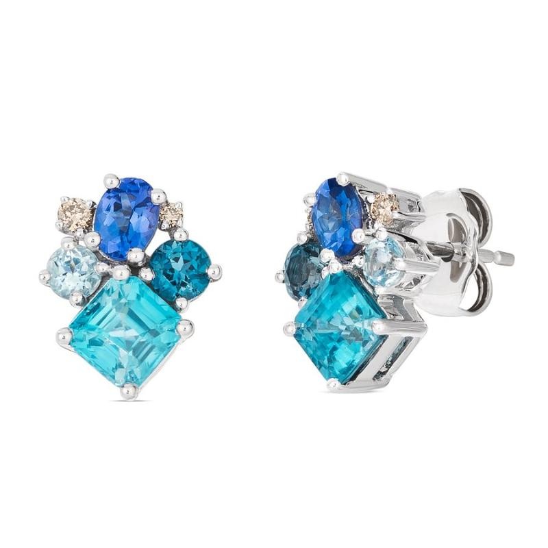 Le Vian&reg; Earrings featuring 1 3/8 cts. Blueberry Zircon&trade; , 1/3 cts. Blueberry Tanzanite&reg; , 1/5 cts. Deep Sea Blue Topaz&trade; , 1/8 cts. Ocean Blue Topaz&trade; , 1/20 cts. Nude Diamonds&trade; set in 14K Vanilla Gold&reg;