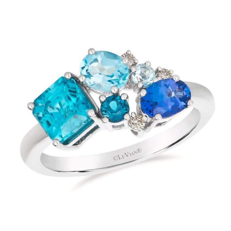 Le Vian&reg; Ring featuring 1 3/8 cts. Blueberry Zircon&trade; , 3/8 cts. Ocean Blue Topaz&trade; , 3/8 cts. Blueberry Tanzanite&reg; , 1/10 cts. Deep Sea Blue Topaz&trade; , 1/20 cts. Nude Diamonds&trade; set in 14K Vanilla Gold&reg;