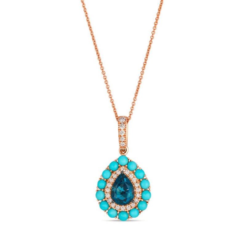 Le Vian&reg; Pendant featuring 1 cts. Deep Sea Blue Topaz&trade; , 1 cts. Robins Egg Blue Turquoise, 1/4 cts. Nude Diamonds&trade; set in 14K Strawberry Gold&reg;