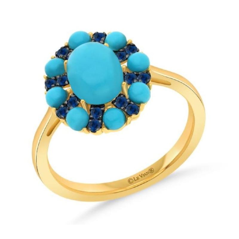 Le Vian&reg; Ring featuring 1 7/8 cts. Robins Egg Blue Turquoise, 1/5 cts. Blueberry Sapphire&trade; , set in 14K Honey Gold&trade;