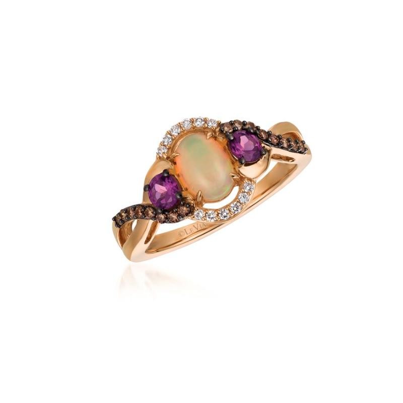 Le Vian Chocolatier&reg; Ring featuring 3/8 cts. Neopolitan Opal&reg; , 1/2 cts. Raspberry Rhodolite&reg; , 1/8 cts. Chocolate Diamonds&reg; , 1/20 cts. Vanilla Diamonds&reg; set in 14K Strawberry Gold&reg;