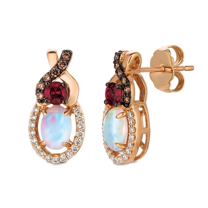 Le Vian Chocolatier&reg; Earrings featuring 3/8 cts. Neopolitan Opal&reg; , 1/4 cts. Raspberry Rhodolite&reg; , 1/10 cts. Chocolate Diamonds&reg; , 1/8 cts. Vanilla Diamonds&reg; set in 14K Strawberry Gold&reg;