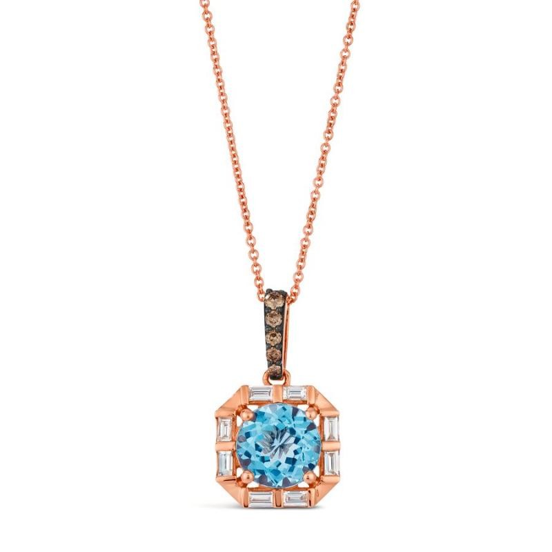 Le Vian Chocolatier&reg; Pendant featuring 2 cts. Ocean Blue Topaz&trade; , 1/20 cts. Chocolate Diamonds&reg; , 1/4 cts. Vanilla Diamonds&reg; set in 14K Strawberry Gold&reg;