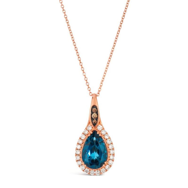 Le Vian&reg; Pendant featuring 3 cts. Deep Sea Blue Topaz&trade; , 1/20 cts. Chocolate Diamonds&reg; , 3/8 cts. Nude Diamonds&trade; set in 14K Strawberry Gold&reg;
