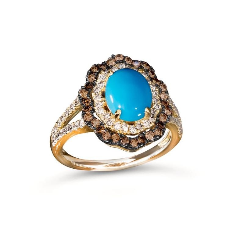 Le Vian&reg; Ring featuring 1 3/4 cts. Robins Egg Blue Turquoise, 1/3 cts. Chocolate Diamonds&reg; , 3/8 cts. Nude Diamonds&trade; set in 14K Honey Gold&trade;
