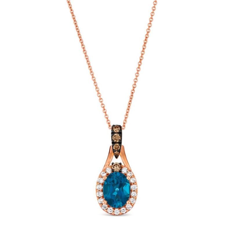Le Vian Chocolatier&reg; Pendant featuring 1 1/4 cts. Deep Sea Blue Topaz&trade; , 1/8 cts. Chocolate Diamonds&reg; , 1/5 cts. Vanilla Diamonds&reg; set in 14K Strawberry Gold&reg;
