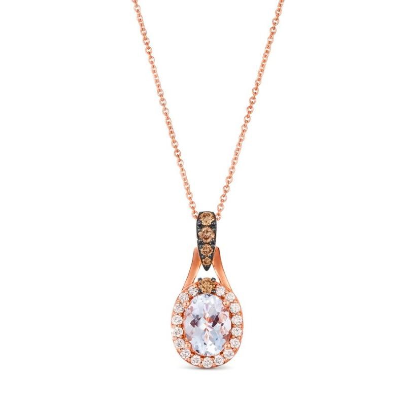Le Vian Chocolatier&reg; Pendant featuring 1 cts. Sea Blue Aquamarine&reg; , 1/8 cts. Chocolate Diamonds&reg; , 1/5 cts. Vanilla Diamonds&reg; set in 14K Strawberry Gold&reg;