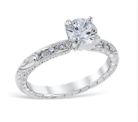 Vintage Engraved Diamond Engagement Ring