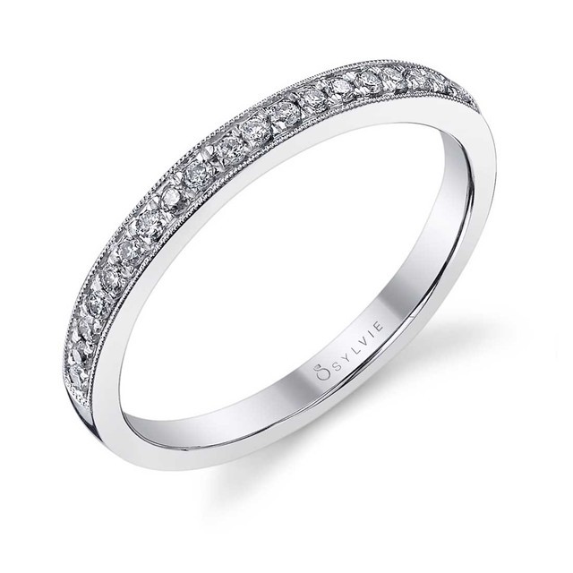 Diamond Wedding Band with Milgrain Accent