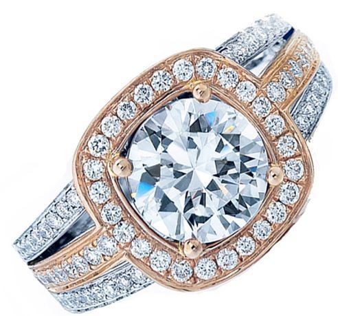 Frederic Sage Rose Gold Round Halo Wide Triple Diamond Engagement Ring
