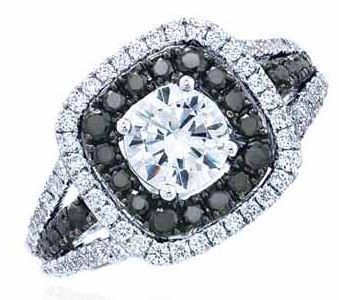 Frederic Sage Round Double Halo With Black Diamonds Engagement Ring