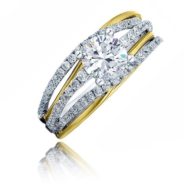 Frederic Sage Two Tone Round Open Shank Engagement Ring