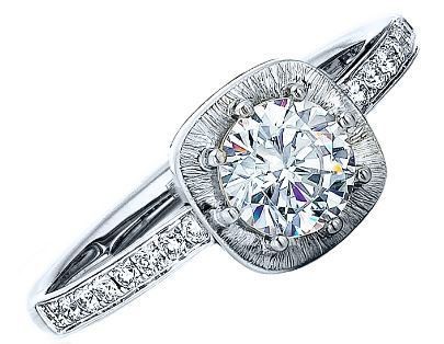 Frederic Sage Round Cushion Brushed Metal Halo Engagement Ring