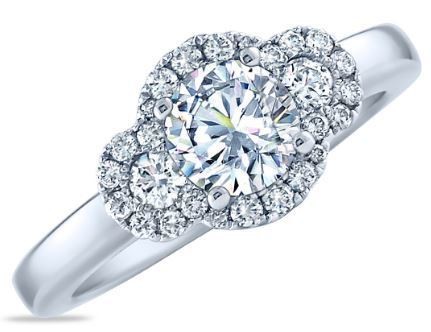 Frederic Sage White Gold Three Round Diamond Halo Engagement Ring