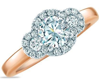 Frederic Sage Rose Gold Three Round Diamond Halo Engagement Ring