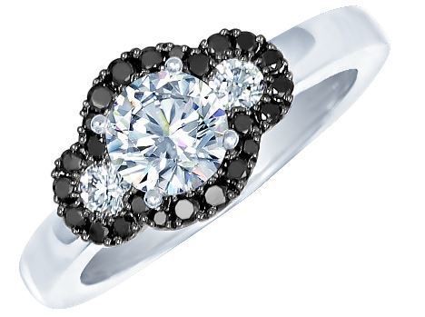 Frederic Sage Three Stone Black Diamond Halo Engagement Ring