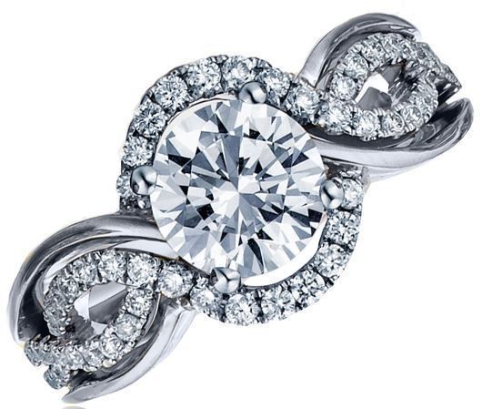 Frederic Sage Round Halo With Round Diamonds and White Gold Twist Engagement Ring