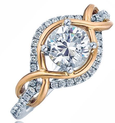 Frederic Sage Round All Seeing Double Diamond And Rose Gold Halo Engagement Ring