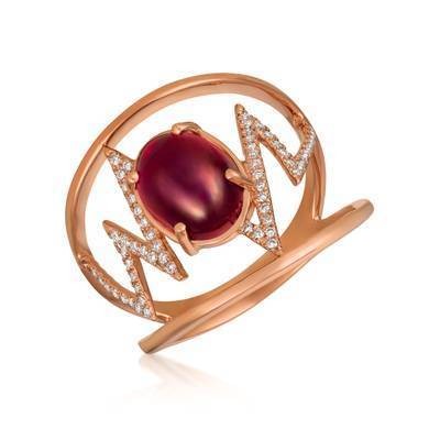 LeVian 14K Strawberry Gold® Raspberry Rhodolite® 2 5/8 ct Ring with Vanilla Diamonds® 1/6 cttw