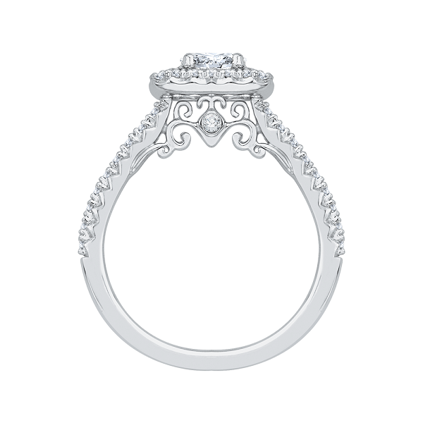 14K White Gold Shimmering Diamond Engagement Ring with Cushion Center
