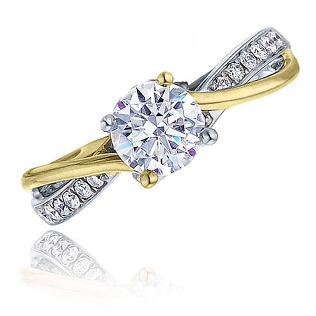 Frederic Sage Two Tone Yellow Gold Twisted Engagement Ring