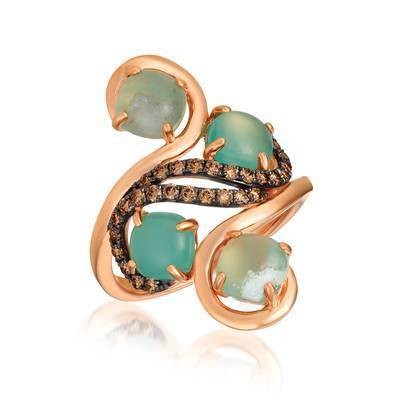 LeVian 14K Strawberry Gold® Aquaprase Candy 2 1/2 cttw Ring with Chocolate Diamonds® 3/8 cttw