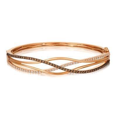 LeVian 14K Strawberry Gold® Bangle with Chocolate Diamonds® 3/4 cttw and Vanilla Diamonds® 5/8 cttw