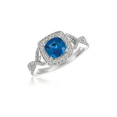 LeVian 14K Vanilla Gold® 1 ct Cornflower Ceylon Sapphire Ring with Vanilla Diamonds® 3/8 cttw