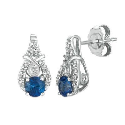 LeVian Blueberry Sapphire Stud Earring with Split Vanilla Diamond sides