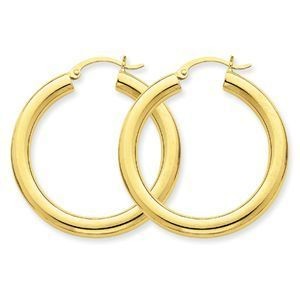 4mm Gold Tube Hoop Earrings 14K Yellow Gold / 35mm Diameter by Baby Gold - Shop Custom Gold Jewelry