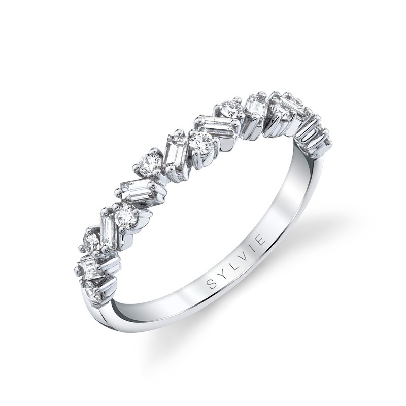 Sylvie Slanted Baguette and Round Diamond Wedding Band
