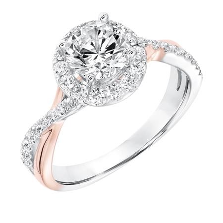 Diamond Halo Engagement Ring with Modern Twisted  Shank