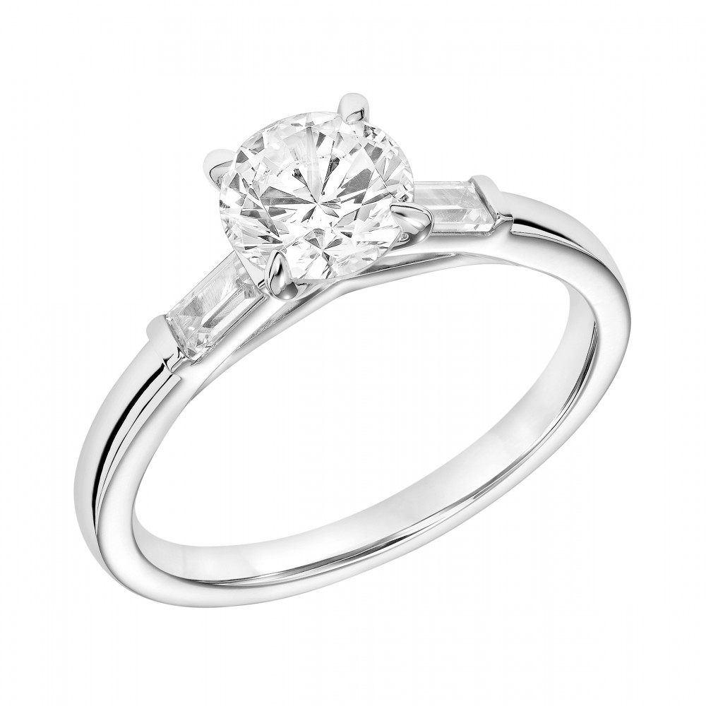 Round diamond Engagement Ring with Baguette Accents
