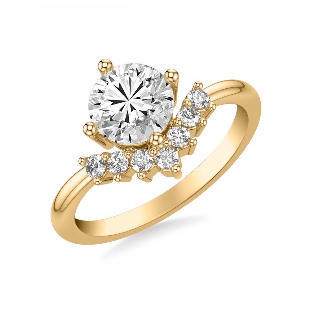 Round Diamond Chevron Engagement Ring