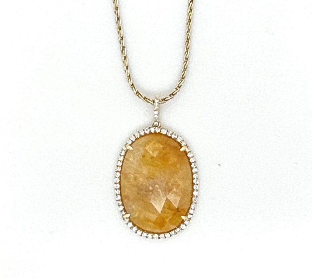 Estate 14KYG Natural Sapphire Diamond Pendant