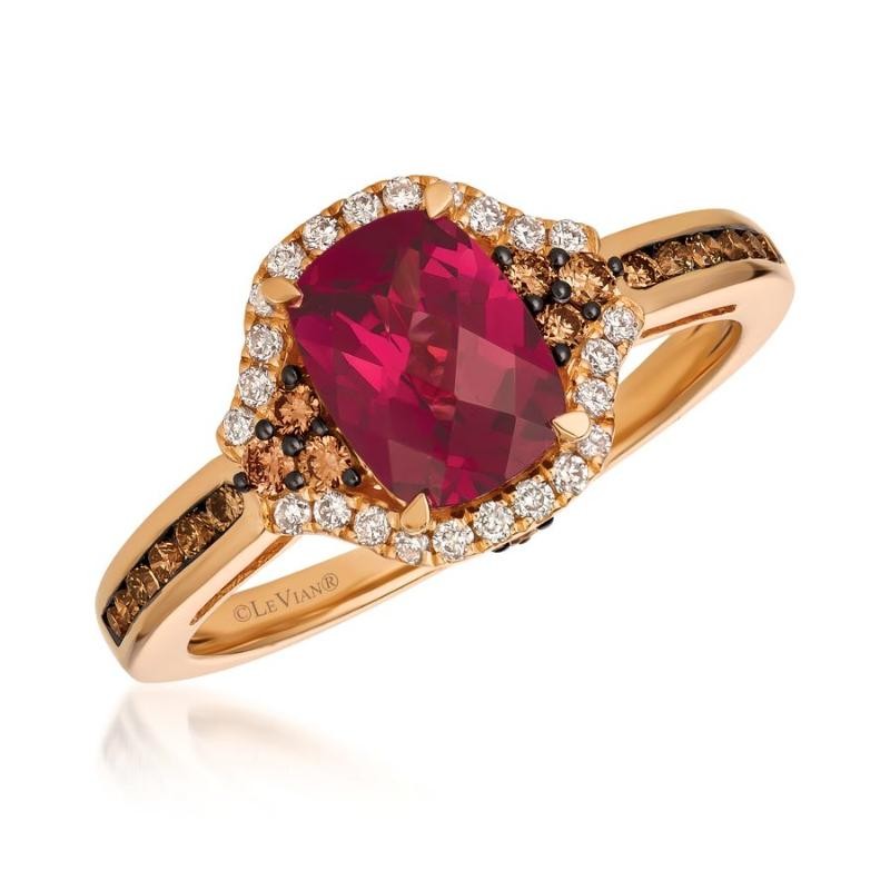 Le Vian Chocolatier&reg; Ring featuring 1 3/4 cts. Raspberry Rhodolite&reg; , 1/4 cts. Chocolate Diamonds&reg; , 1/8 cts. Vanilla Diamonds&reg; set in 14K Strawberry Gold&reg;