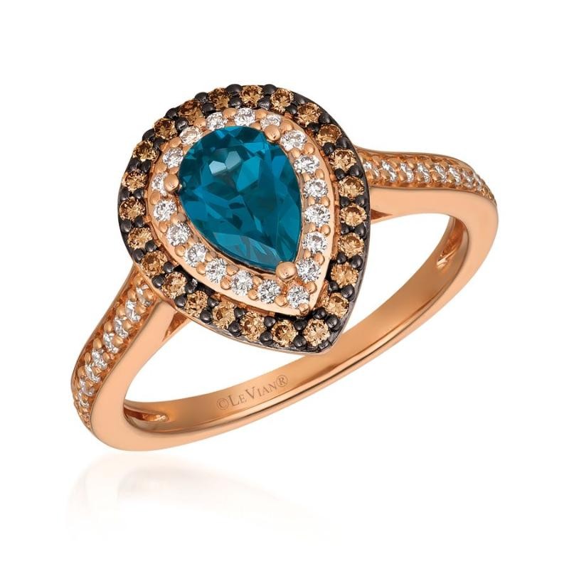 Le Vian Chocolatier&reg; Ring featuring 3/4 cts. Deep Sea Blue Topaz&trade; , 1/5 cts. Chocolate Diamonds&reg; , 1/4 cts. Vanilla Diamonds&reg; set in 14K Strawberry Gold&reg;