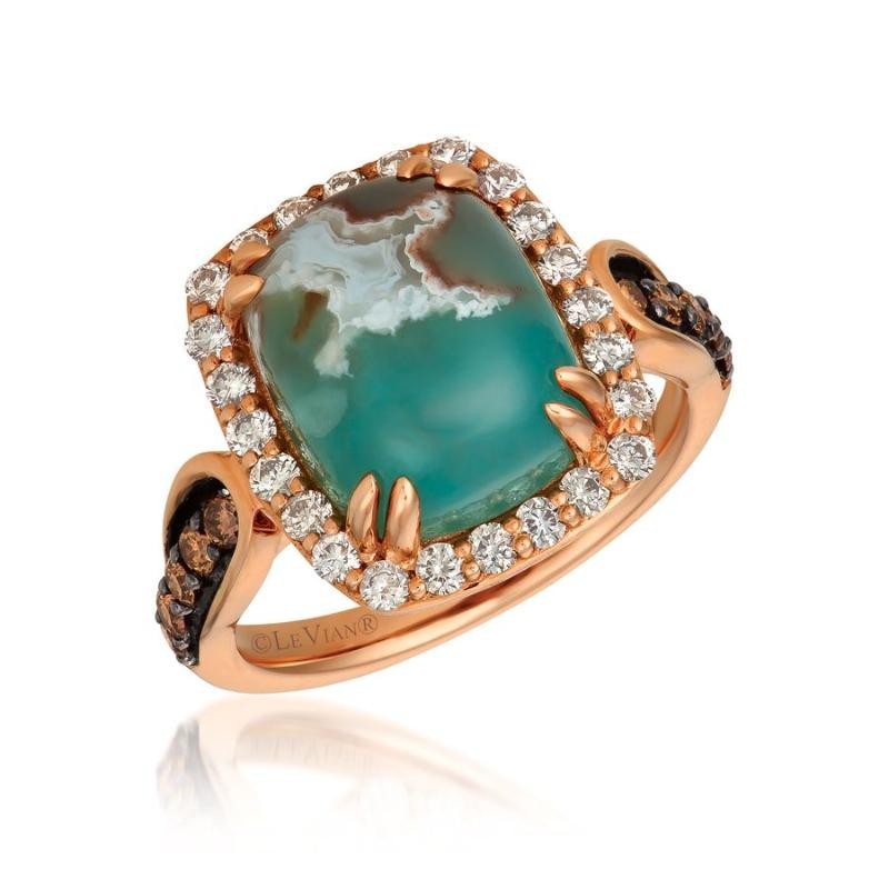Le Vian&reg; Ring featuring 6 cts. Peacock Aquaprase&trade; , 1/4 cts. Chocolate Diamonds&reg; , 1/2 cts. Nude Diamonds&trade; set in 14K Strawberry Gold&reg;