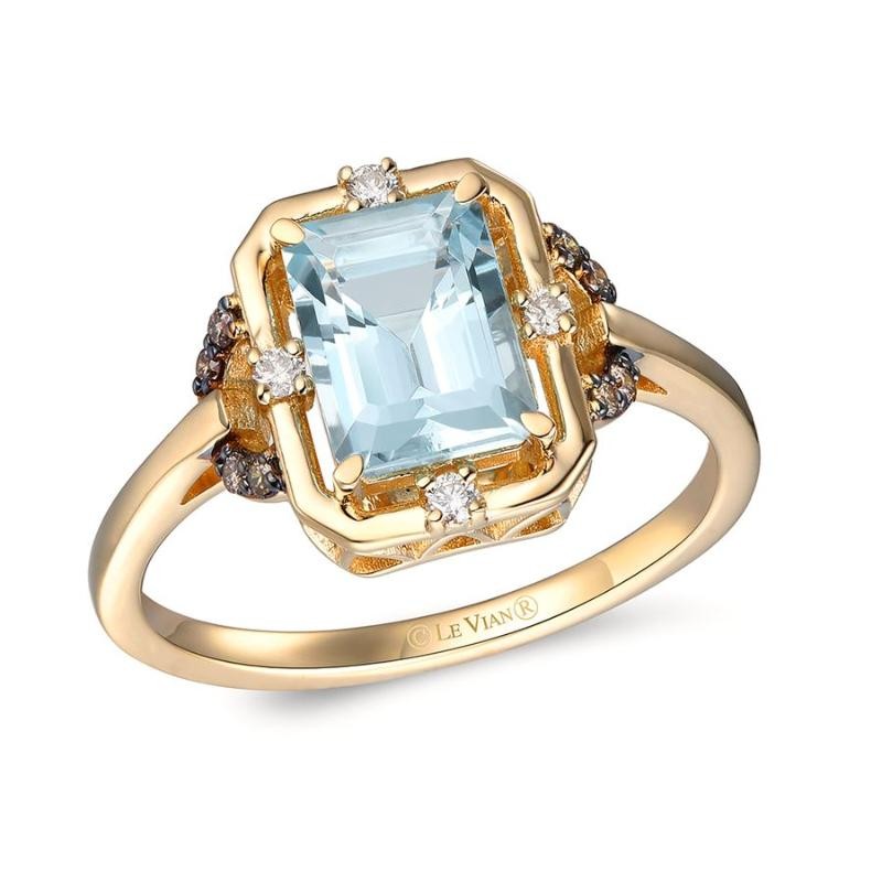 Le Vian&reg; Ring featuring 1 1/4 cts. Sea Blue Aquamarine&reg; , 1/20 cts. Nude Diamonds&trade; , 1/20 cts. Chocolate Diamonds&reg; set in 14K Honey Gold&trade;