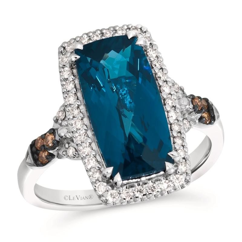 Le Vian&reg; Ring featuring 4 cts. Deep Sea Blue Topaz&trade; , 1/20 cts. Chocolate Diamonds&reg; , 1/5 cts. Nude Diamonds&trade; set in 14K Vanilla Gold&reg;
