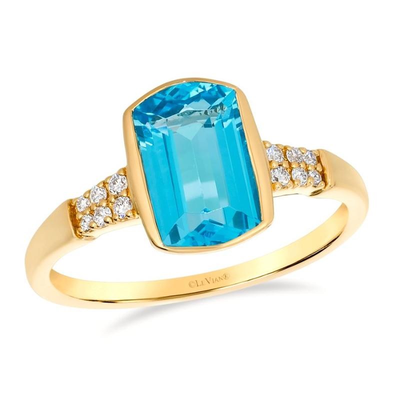 Le Vian&reg; Ring featuring 2 3/8 cts. Ocean Blue Topaz&trade; , 1/10 cts. Vanilla Diamonds&reg; set in 14K Honey Gold&trade;